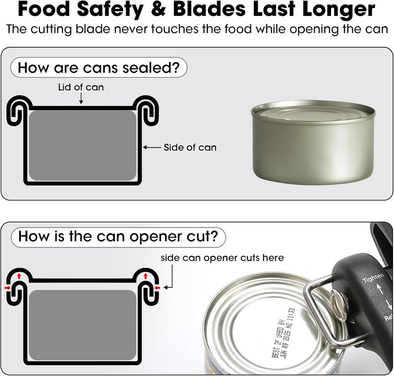 Beneno Can Opener, Manual Side Safe Cut Can Opener Smooth Edge with Durable Sharp Blade, Effort-Saving Knob & Comfortable Non-slip Handle, Black - Image 5